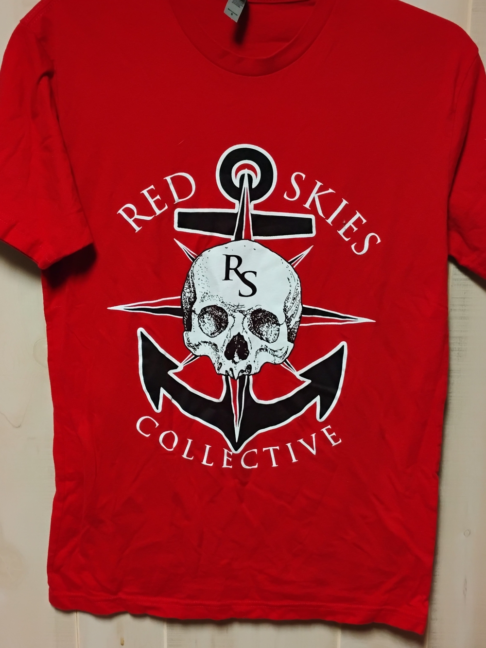 Next Level Apparel Red Short-Sleeve Tee with Skull & Anchor Graphic